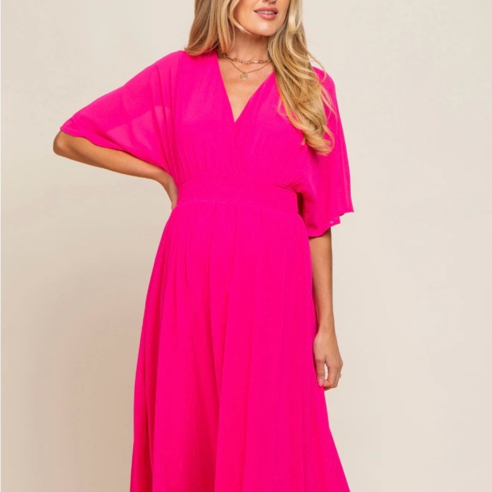 Fuchsia V-Neck Maternity Maxi Dress